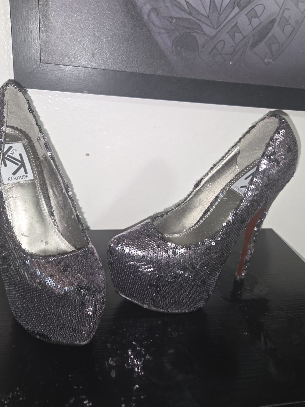 Kouture Silver Sequin Platform Stiletto Heels